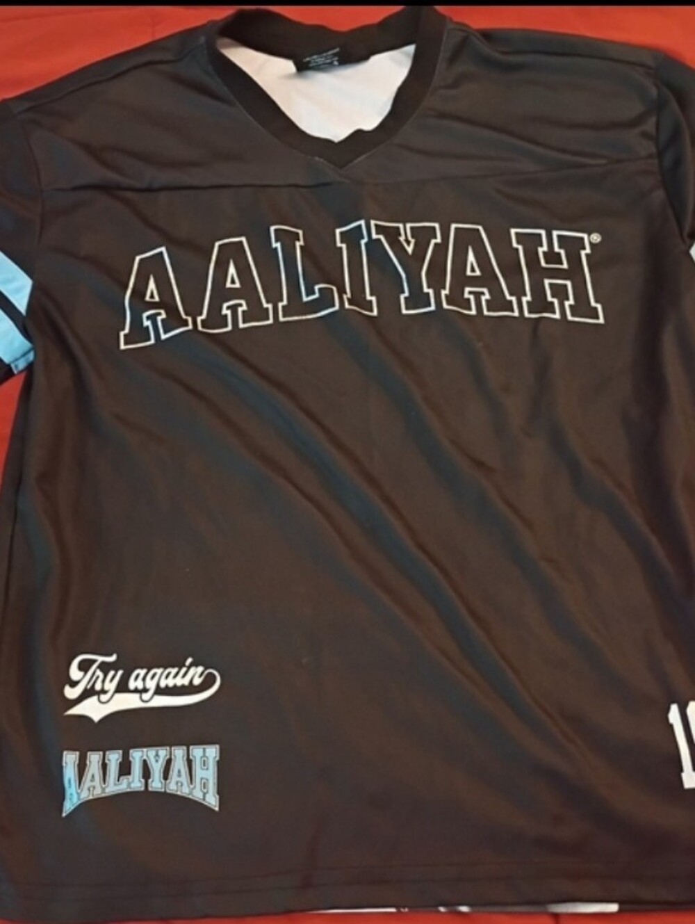 Aaliyah Graphic Jersey Tee - Black with Light Blue Print